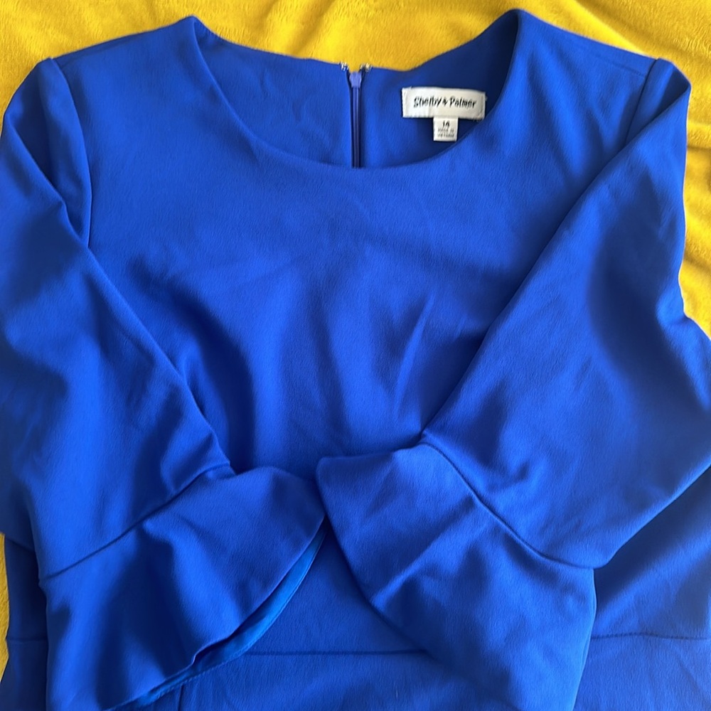 Shelby & Palmer Royal Blue Flare Sleeve Midi Dress. Size Stretchy 14.